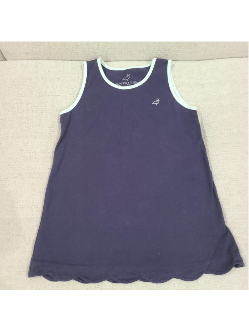 Properly Tied Ella Dress Girls YL Navy Blue Scallop Hem Sleeveless Tank Dress